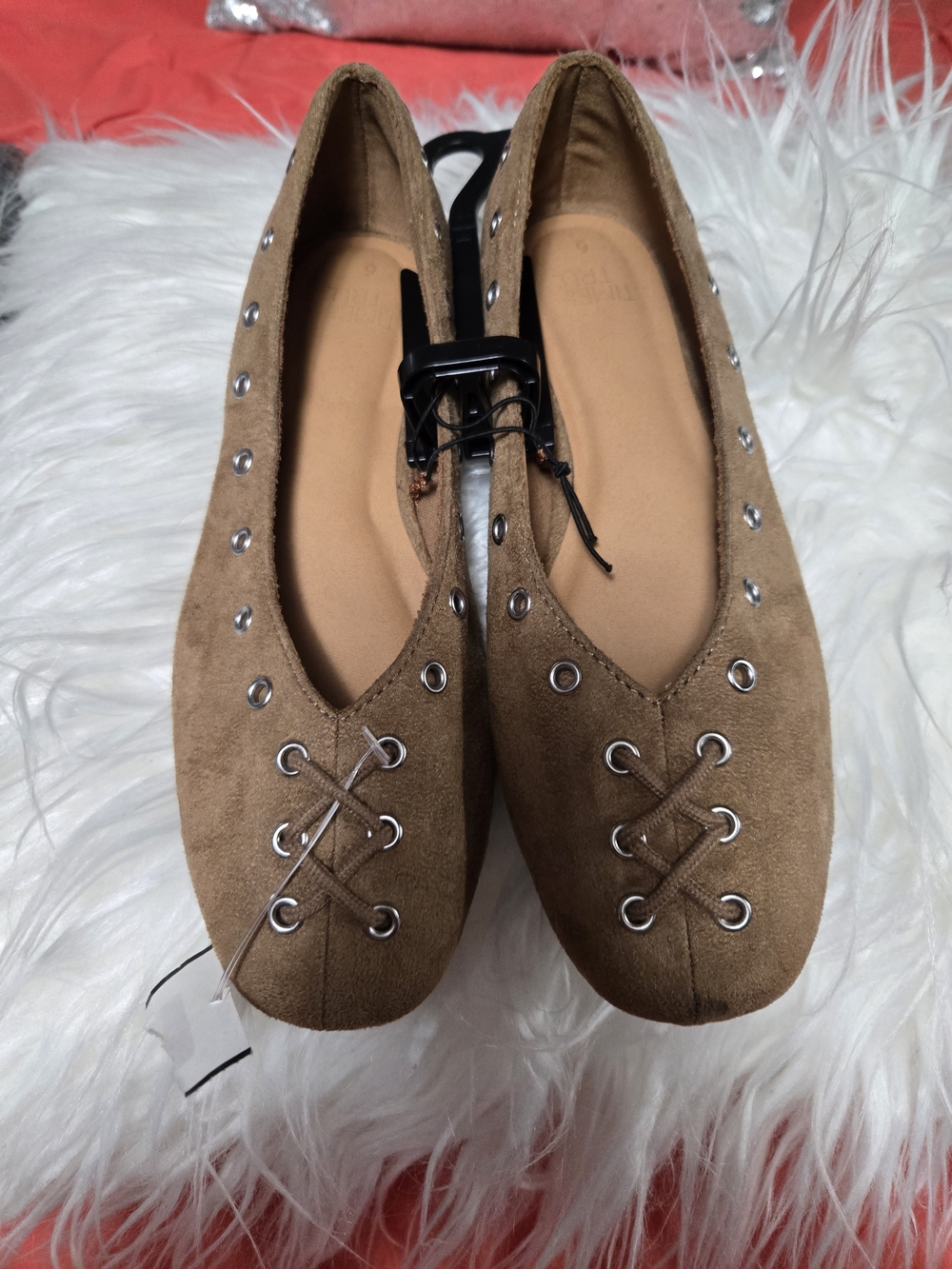 Time and Tru Brown Suede Lace-Up Ballet Flats